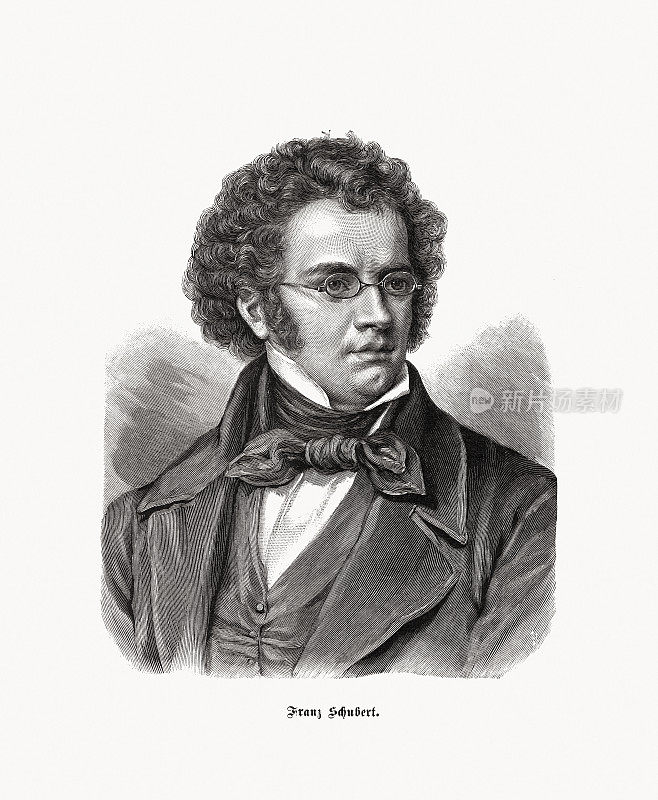 弗朗茨・舒伯特(Franz Schubert, 1797-1828)，奥地利作曲家，木版画，1897年出版